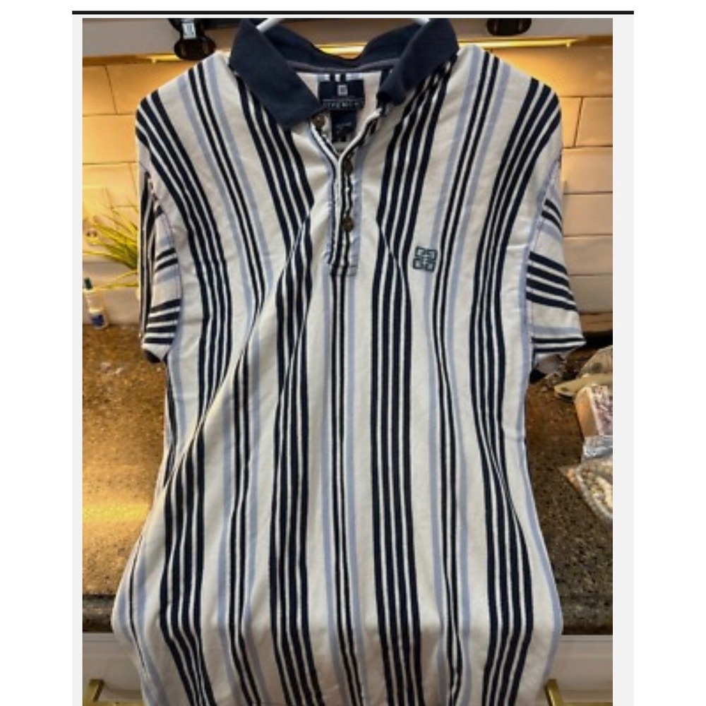 Vtg givenchy  Activewear Mens Polo Shirt Large  Vertical Stripe 4G Logo